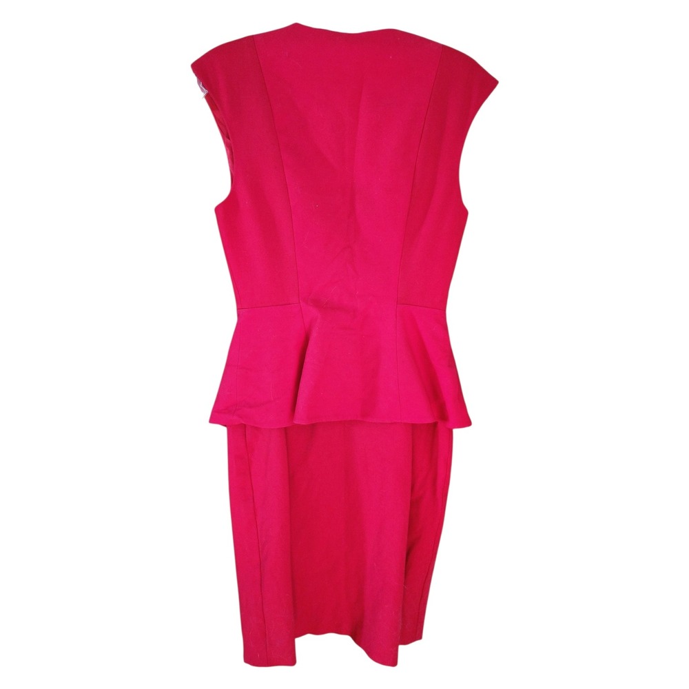 Ted Baker Kwyli Red Peplum Sheath Dress Gold Zip Front Cap Sleeve Size XS - Picture 5 of 8